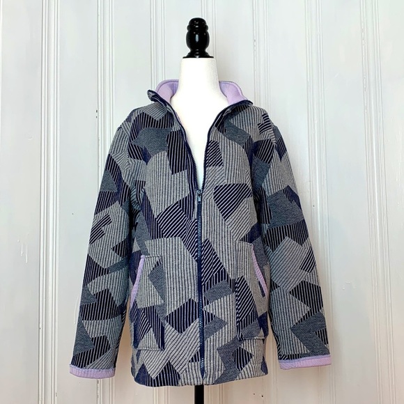 Jackets & Blazers - Geometrical lavender, navy and light grey quilted jacket